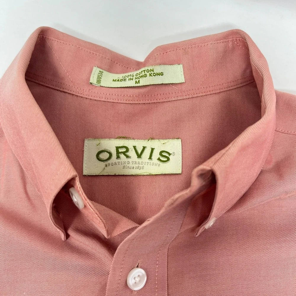 Orvis Cotton Dress Shirt Salmon Long‎ Sleeve Button Up Size Medium